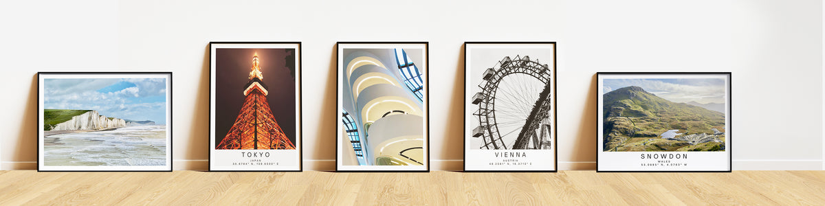 A curated gallery wall of architecture and travel prints