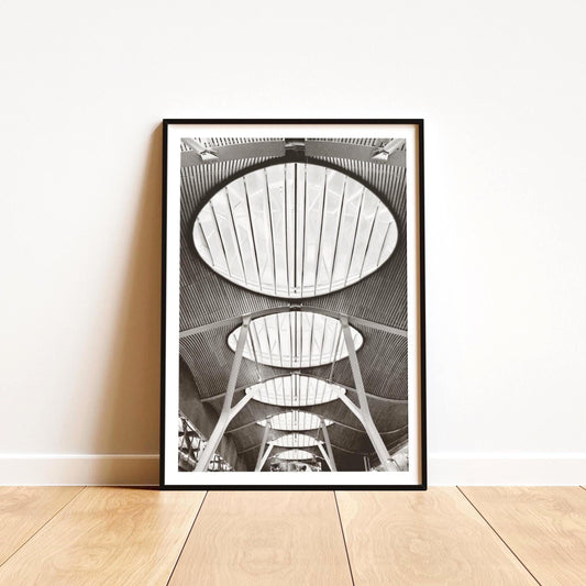 Madrid Architecture Print: Richard Rogers Airport Design, Black and White Geometric Photography