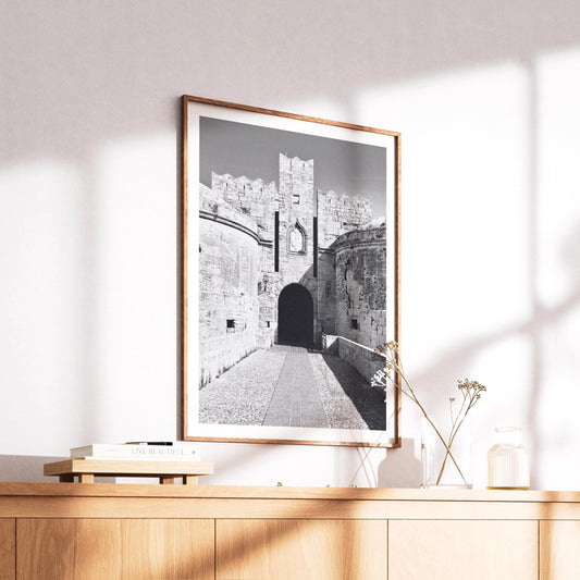 Rhodes Old Town Print: Black and White Ancient Greece Wall Art, Architecture Photography Gift