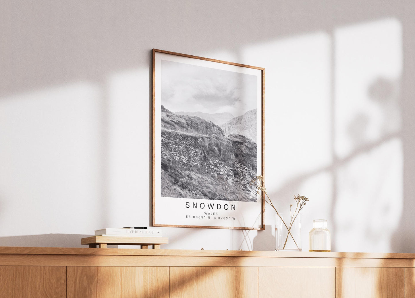 Snowdon Mountain Print: Monochrome Wales Landscape Photography, Minimalist Wall Art for Hikers