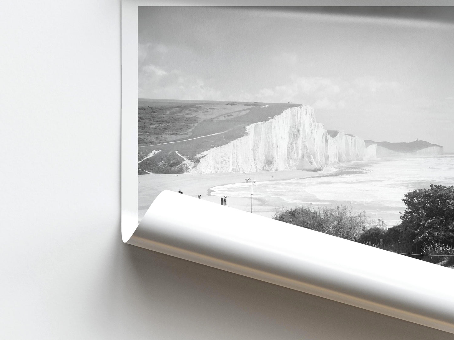 Chalk Cliffs Poster - Coastal Wall Art, Black and White Photography, Print or Framed