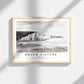 Black and white Seven Sisters Travel Poster - East Sussex Coastal Wall Art Print, Framed Photography Personalized Gift