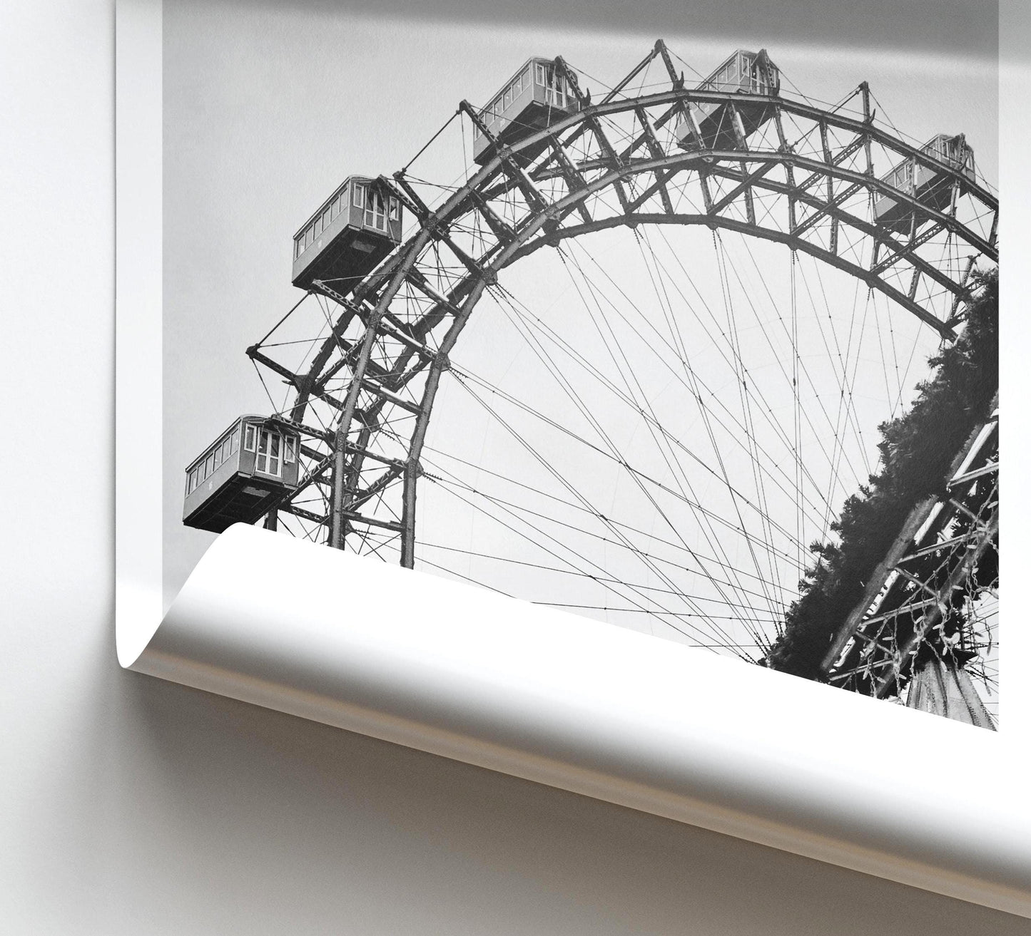 Vienna Ferris Wheel Print: Black and White Austria Landmark Photography