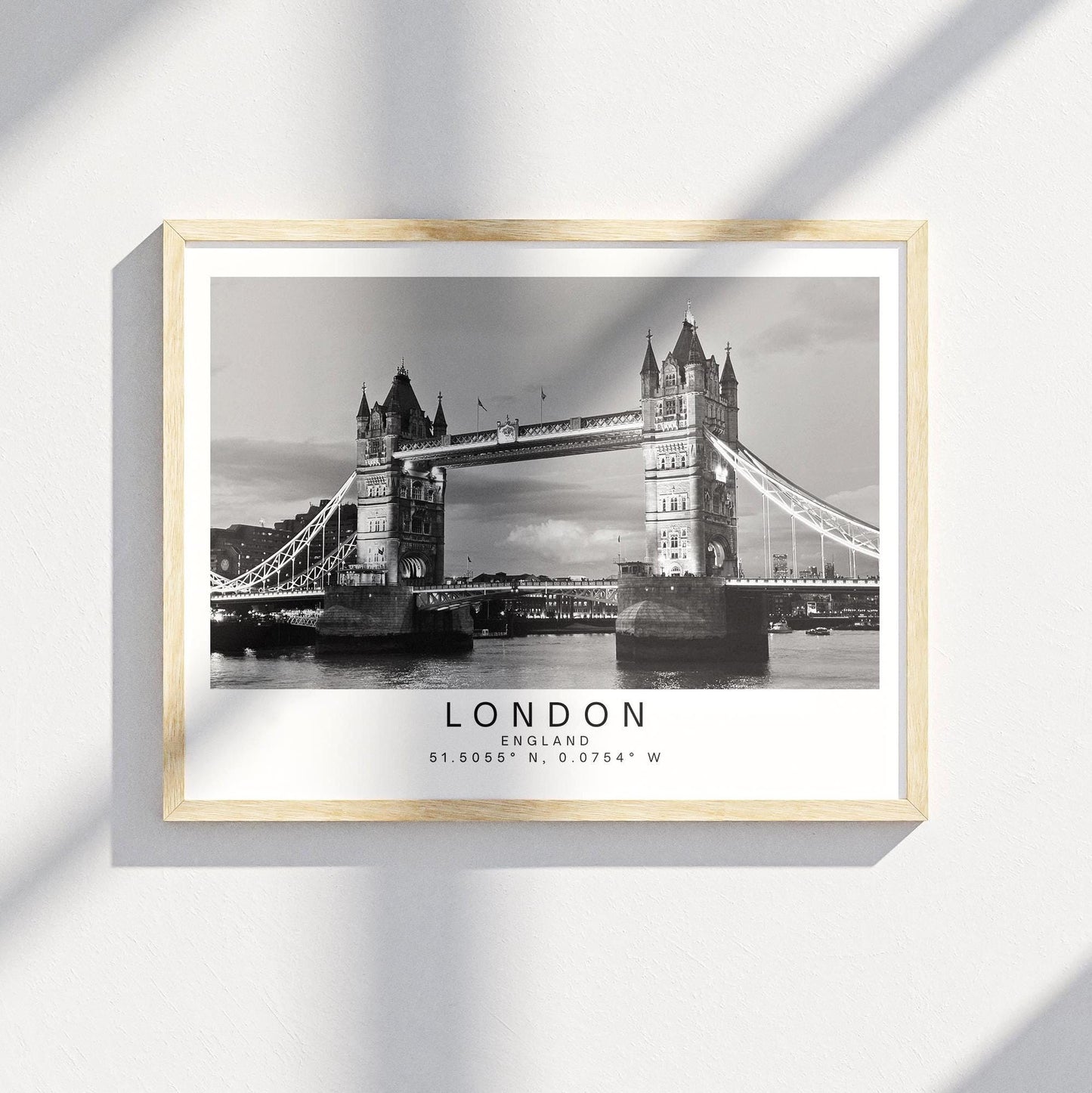 Personalised Tower Bridge Print - London Coordinates Wall Art, Custom Travel Gift, , Black and white photography - Matthew Webb Photography