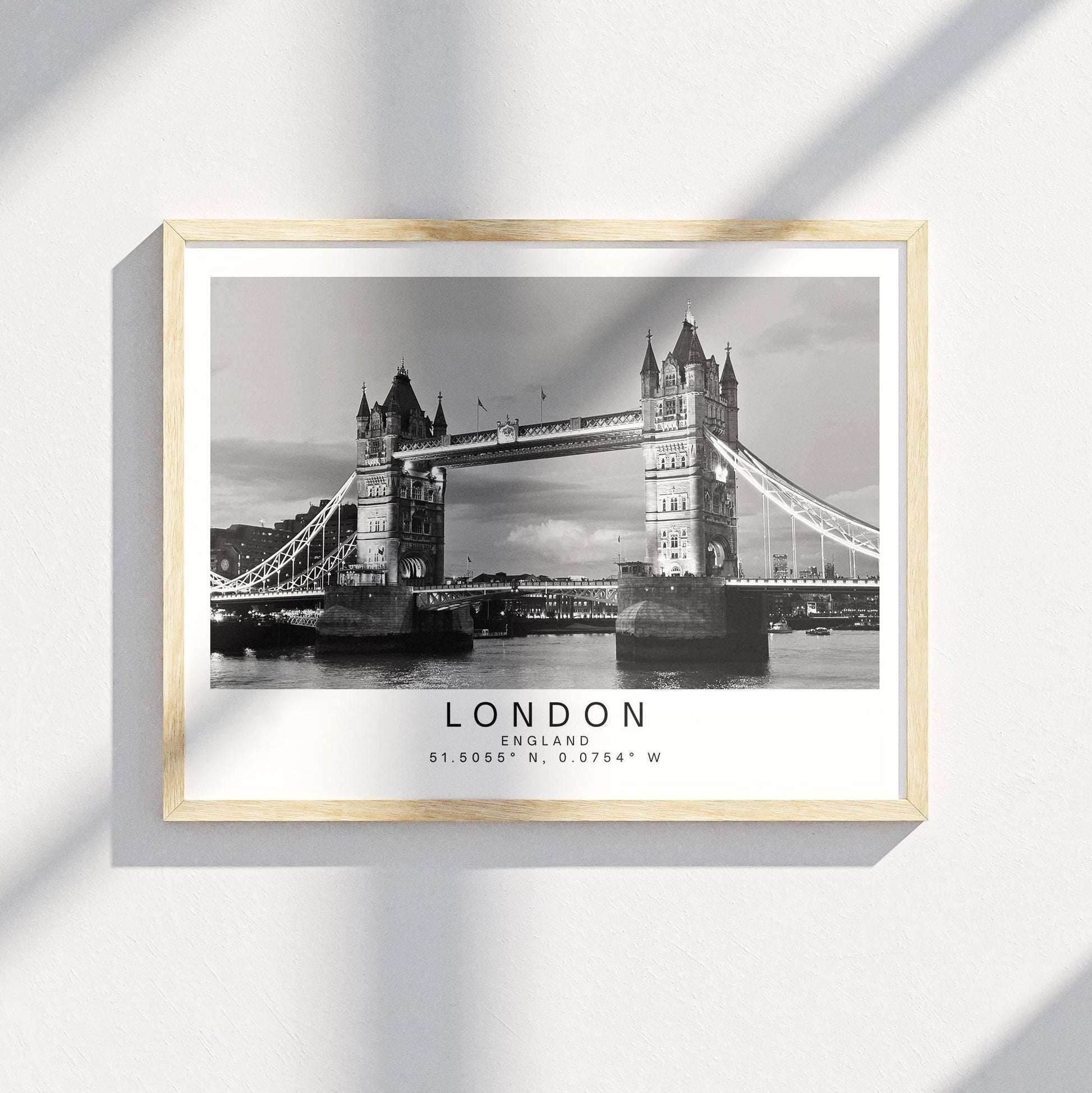 Personalised Tower Bridge Print - London Coordinates Wall Art, Custom Travel Gift, , Black and white photography - Matthew Webb Photography