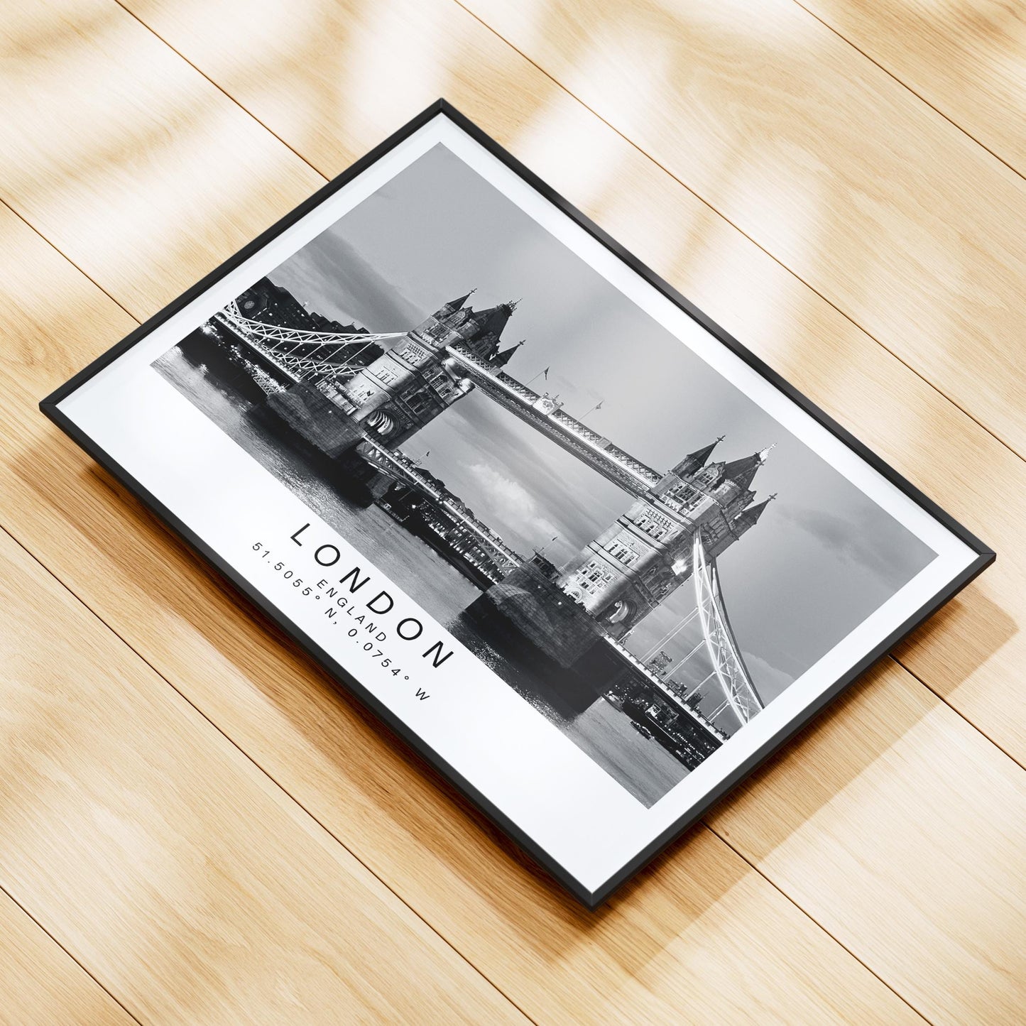 Personalised Tower Bridge Print - London Coordinates Wall Art, Custom Travel Gift, , Black and white photography - Matthew Webb Photography