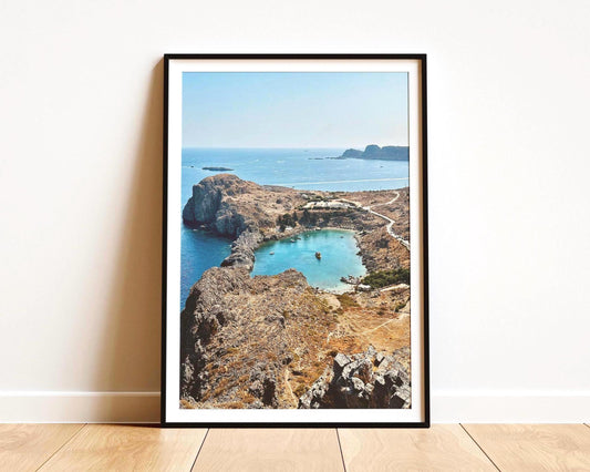 Rhodes Greece Print: Lindos Acropolis, Ancient Coastal Photography, Colorful Greek Island Wall Art