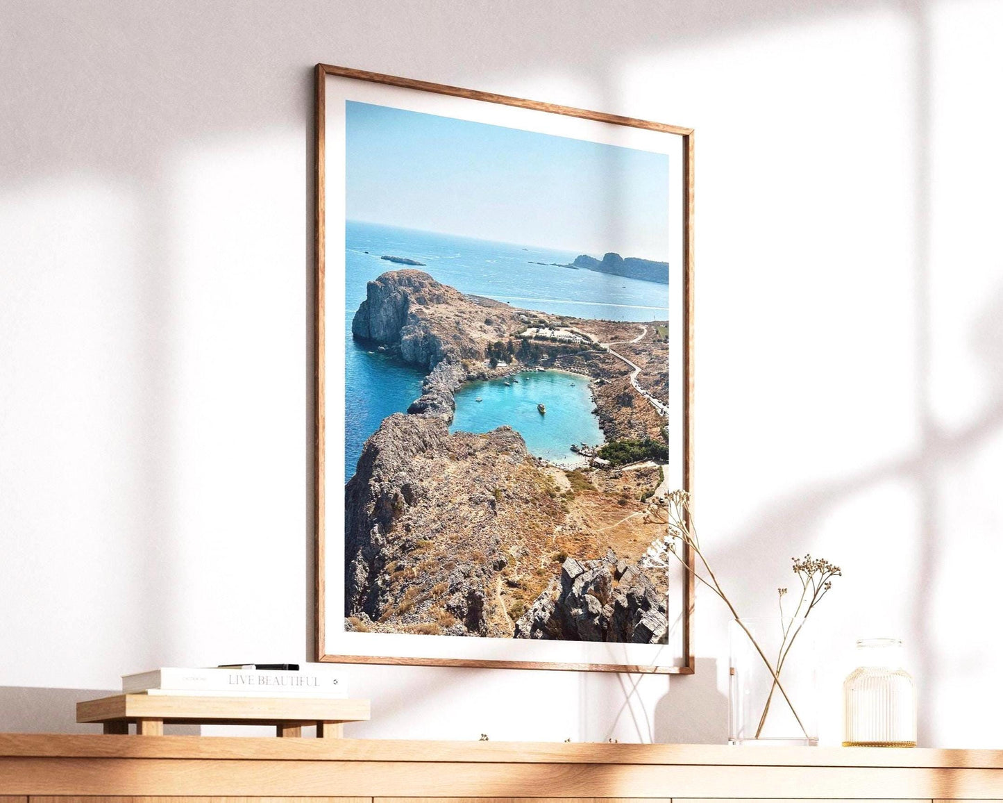 Rhodes Greece Print: Lindos Acropolis, Ancient Coastal Photography, Colorful Greek Island Wall Art