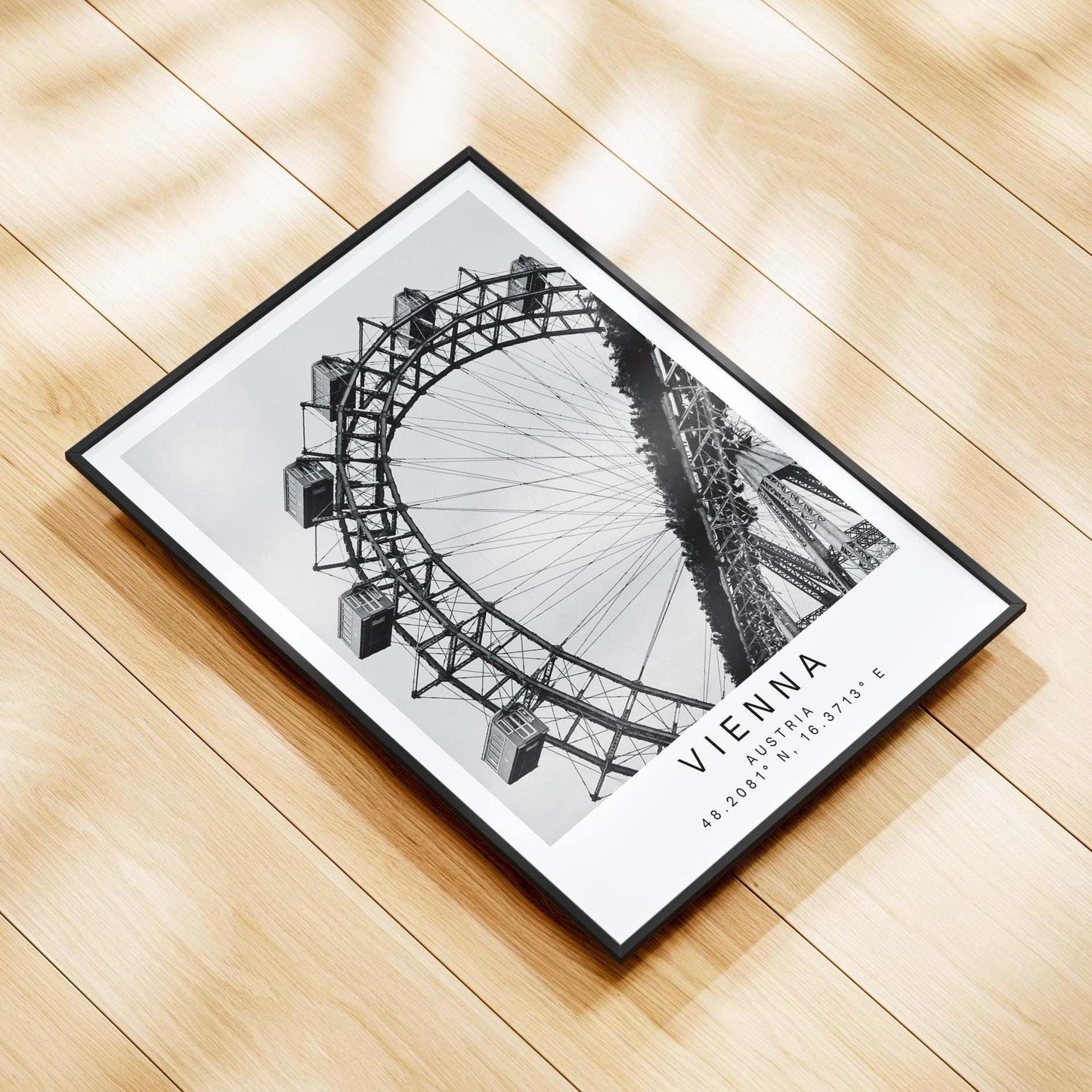 Vienna Ferris Wheel Print: Black and White Austria Landmark Photography