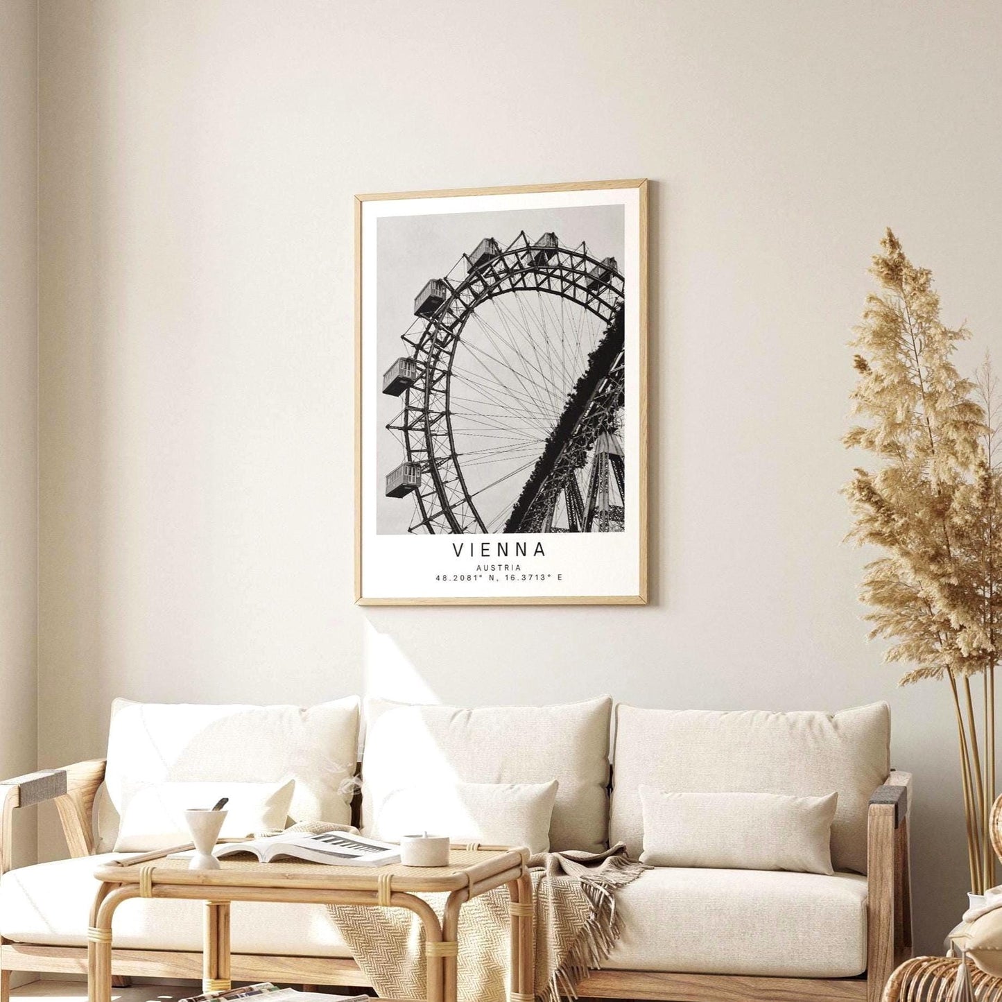 Vienna Ferris Wheel Print: Black and White Austria Landmark Photography