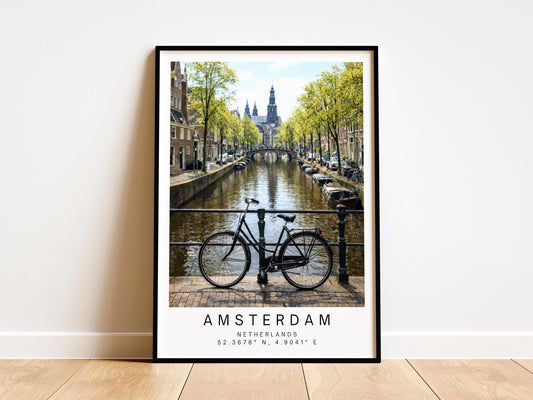 Amsterdam Travel Print - Netherlands Wall Art, Framed Minimalist Decor, Personalized Gift