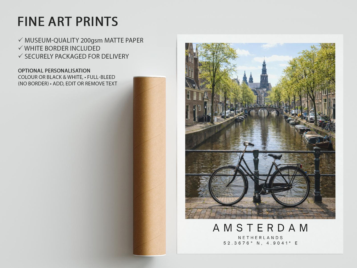 Amsterdam Travel Print - Netherlands Wall Art, Framed Minimalist Decor, Personalized Gift