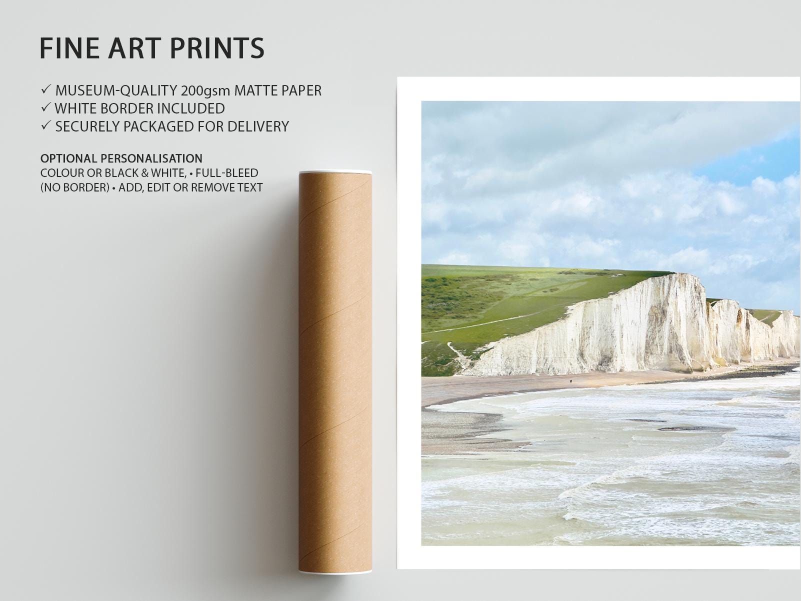 Seven Sisters Travel Poster - East Sussex Coastal Landscape Photography Wall Art, Framed personalized gift - Matthew Webb Photography