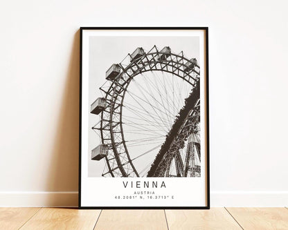 Vienna Ferris Wheel Print: Black and White Austria Landmark Photography