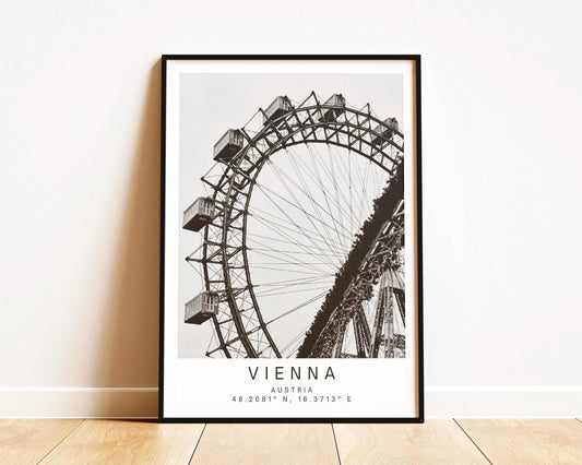 Vienna Ferris Wheel Print: Black and White Austria Landmark Photography