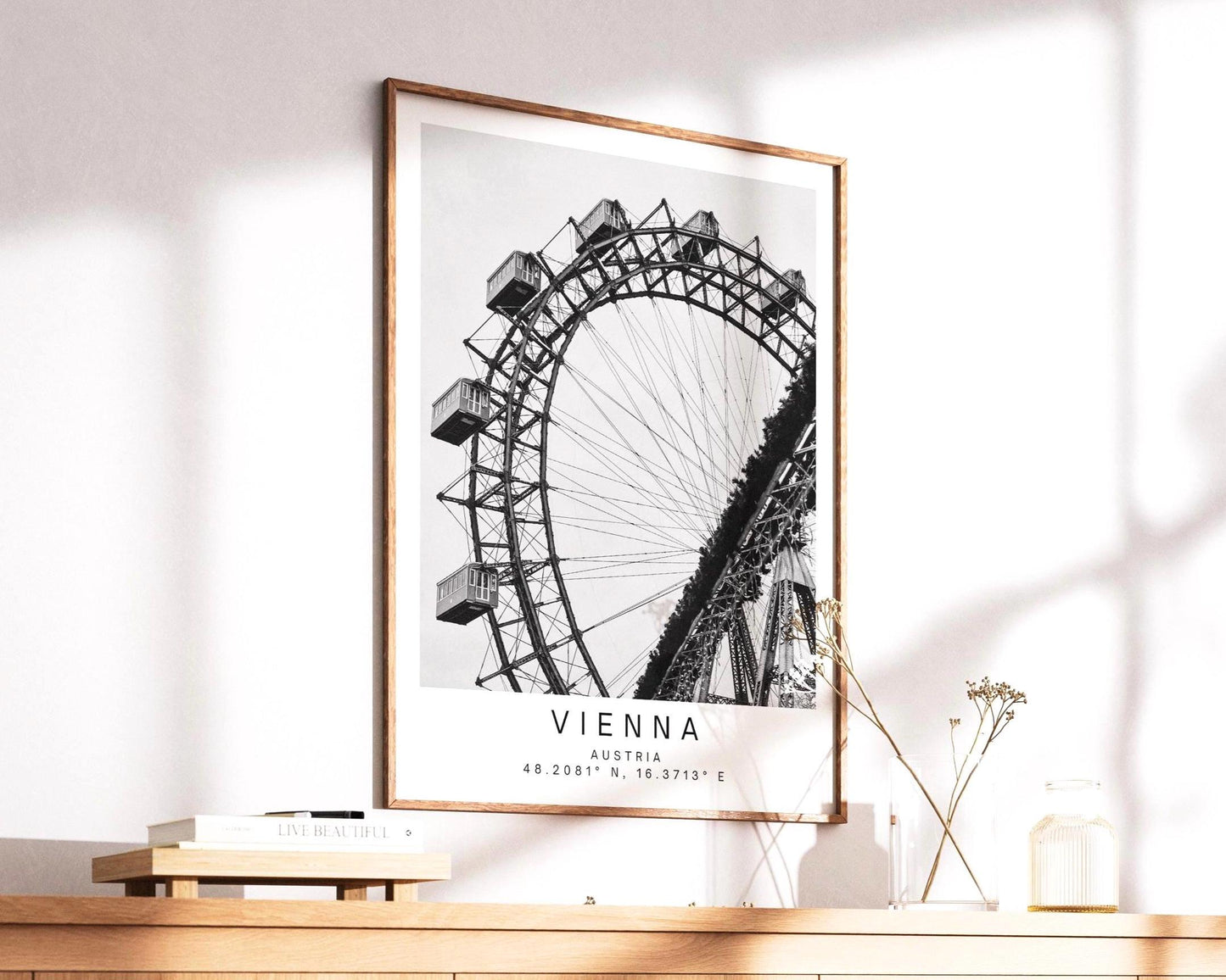 Vienna Ferris Wheel Print: Black and White Austria Landmark Photography
