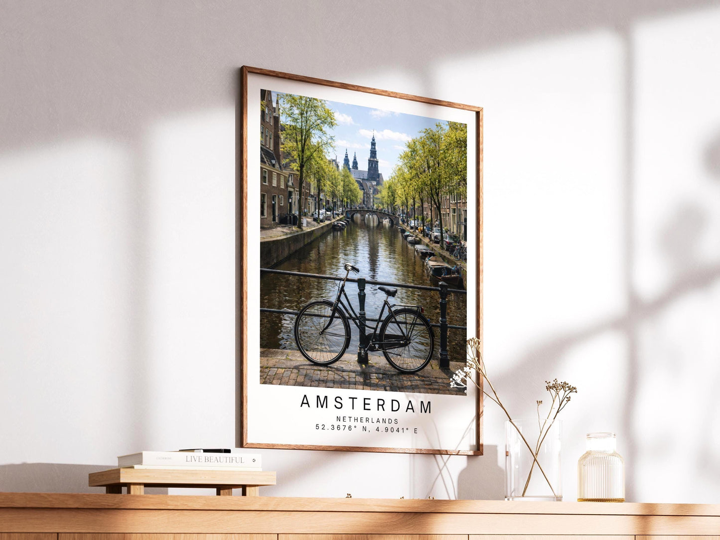 Amsterdam Travel Print - Netherlands Wall Art, Framed Minimalist Decor, Personalized Gift