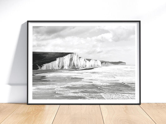 Black and White Coastal Photography Wall Art - Seven Sisters Fine Art Print - Matthew Webb Photography