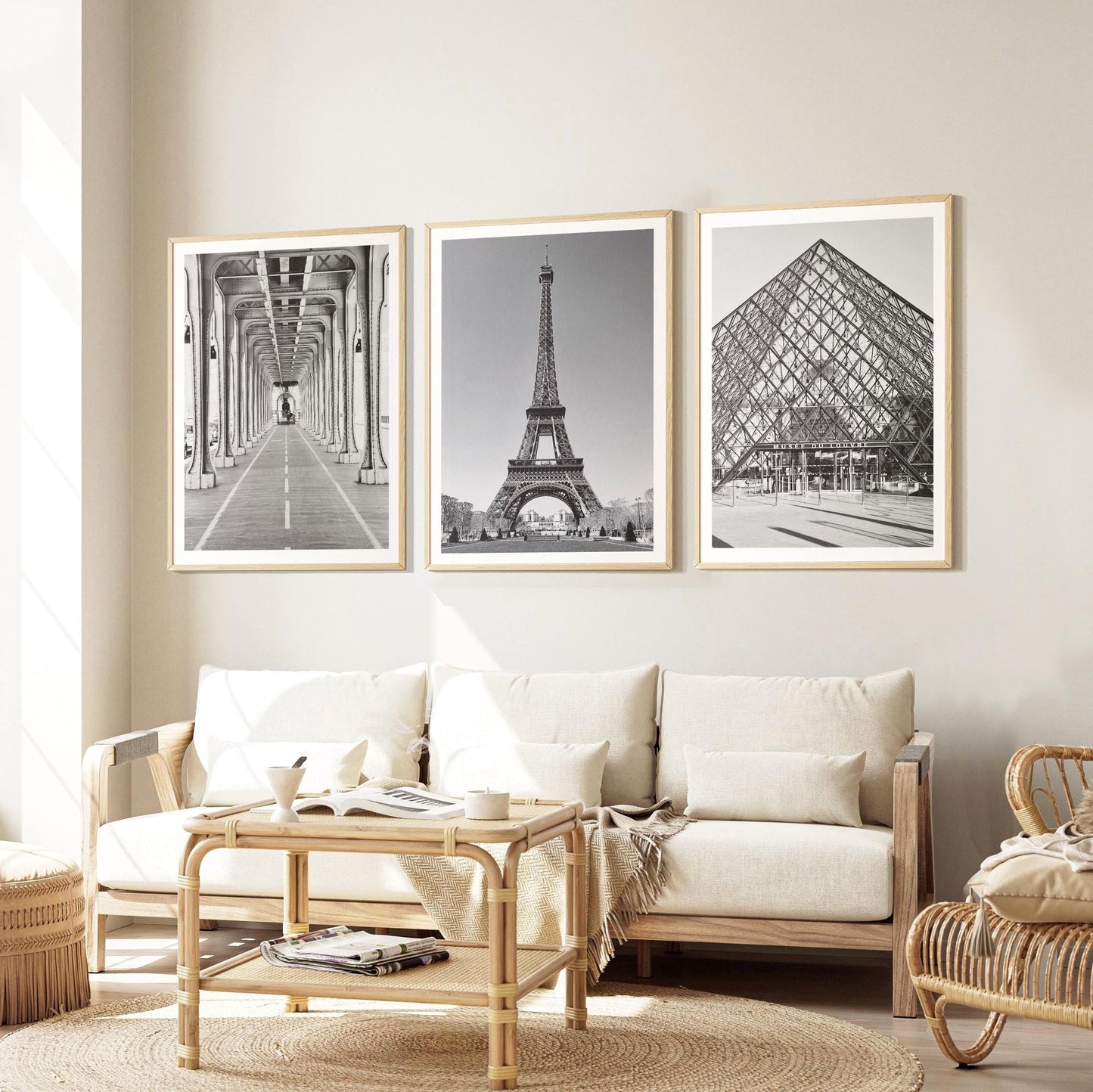 Paris Wall Art, Set of 3 Prints - Black and White Photography, Framed travel posters