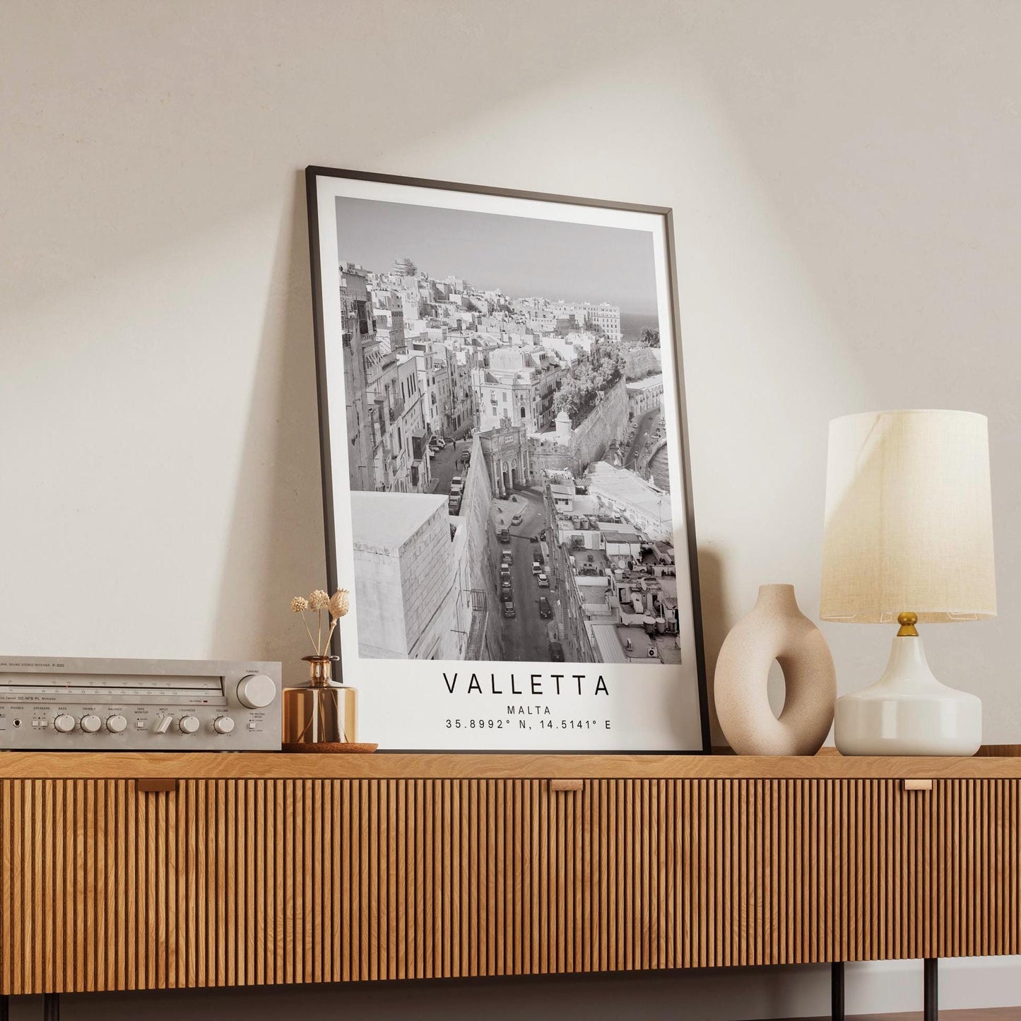 Valletta Malta Travel Print: Black and white Coastal City Photography Wall Art Poster