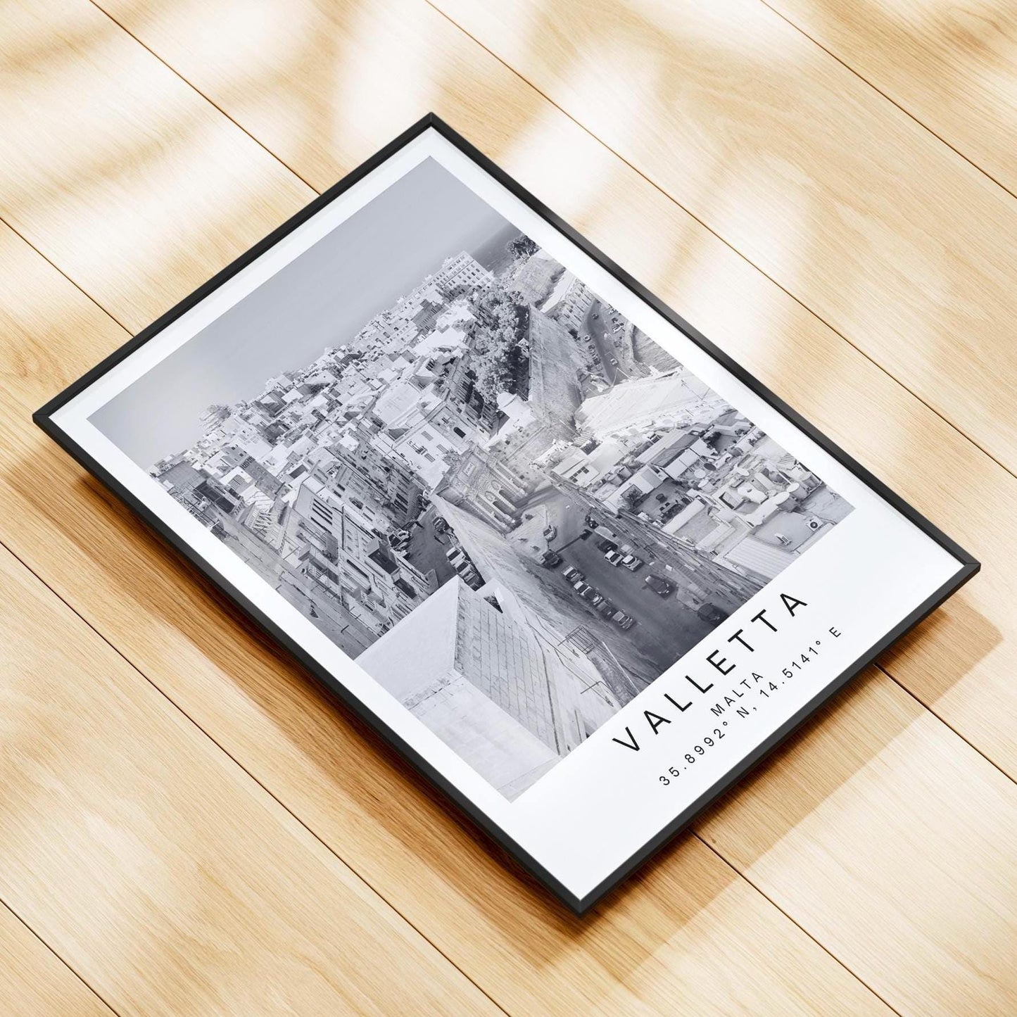 Valletta Malta Travel Print: Black and white Coastal City Photography Wall Art Poster