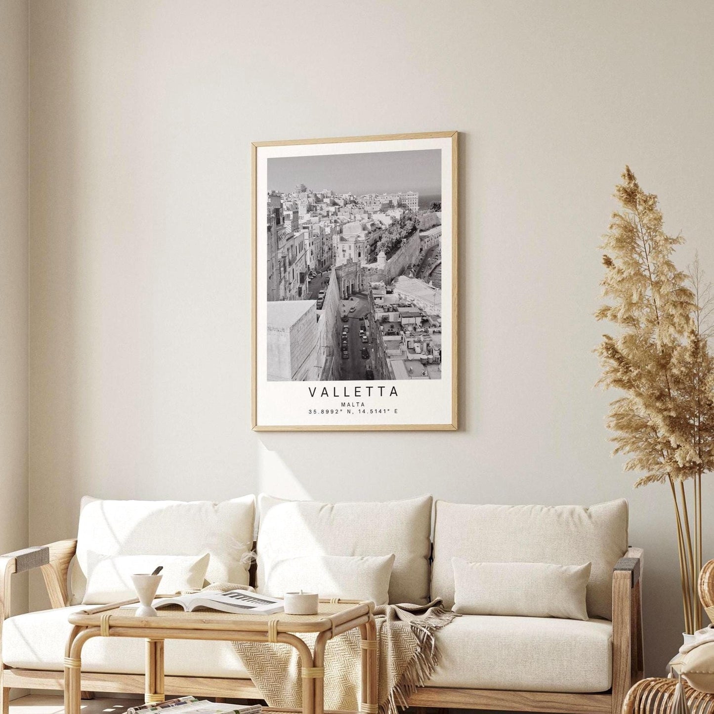 Valletta Malta Travel Print: Black and white Coastal City Photography Wall Art Poster