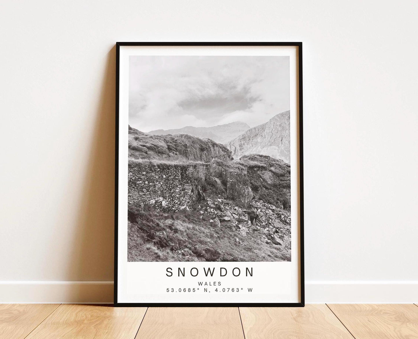 Snowdon Mountain Print: Monochrome Wales Landscape Photography, Minimalist Wall Art for Hikers