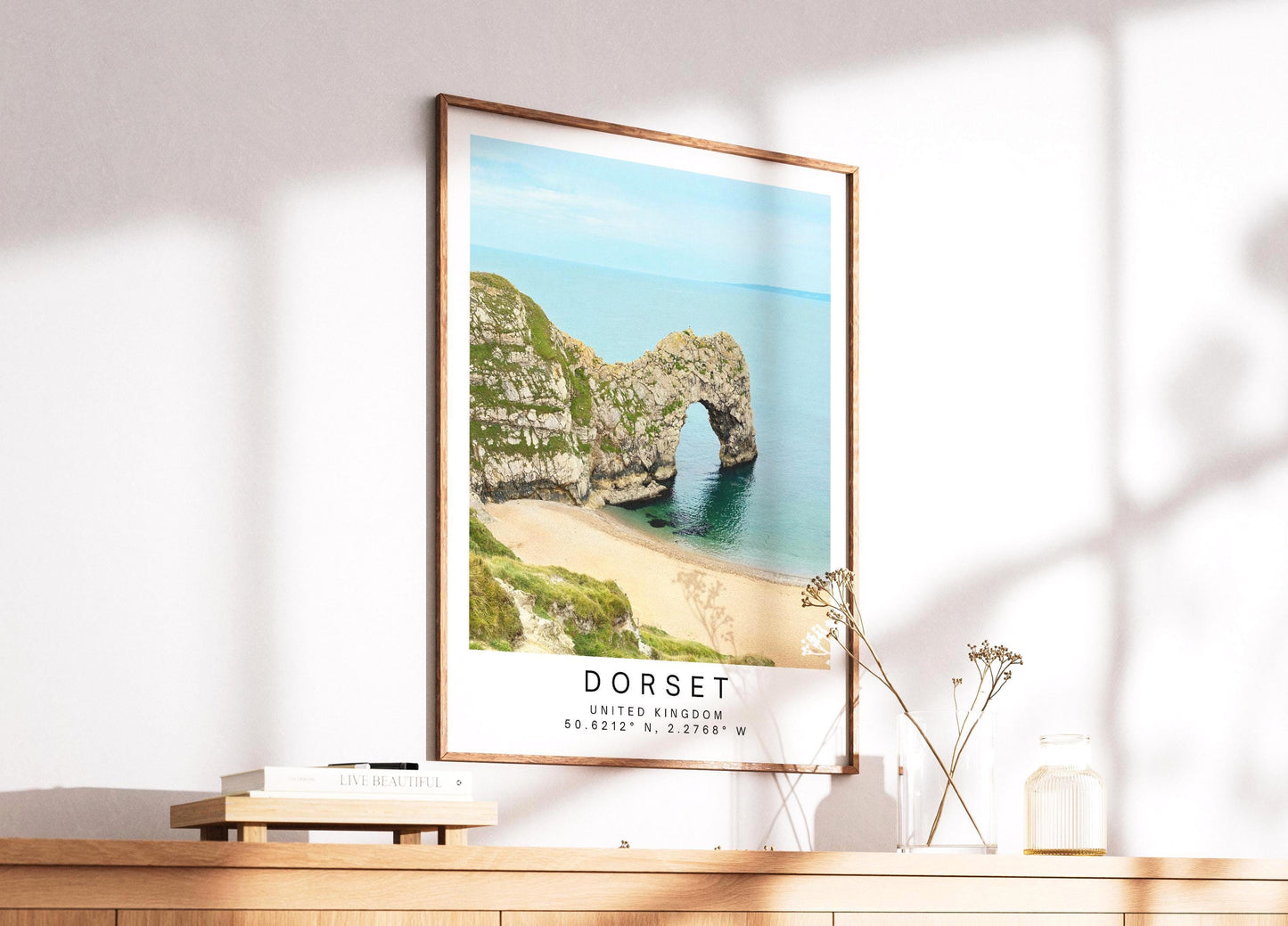 Durdle Door Print - Dorset Coastal Wall Art, Beach landscape, Framed Minimalist Photography