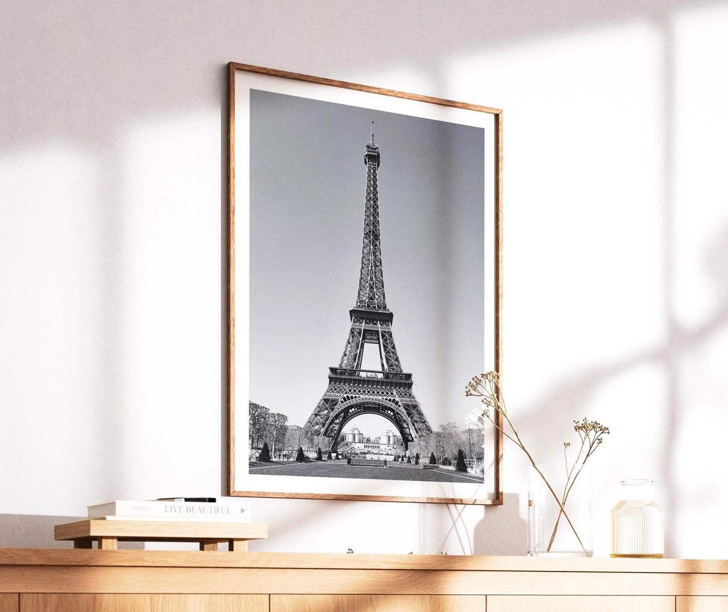 Black and White Eiffel Tower Print - Paris Photography Wall Art, France Travel Poster