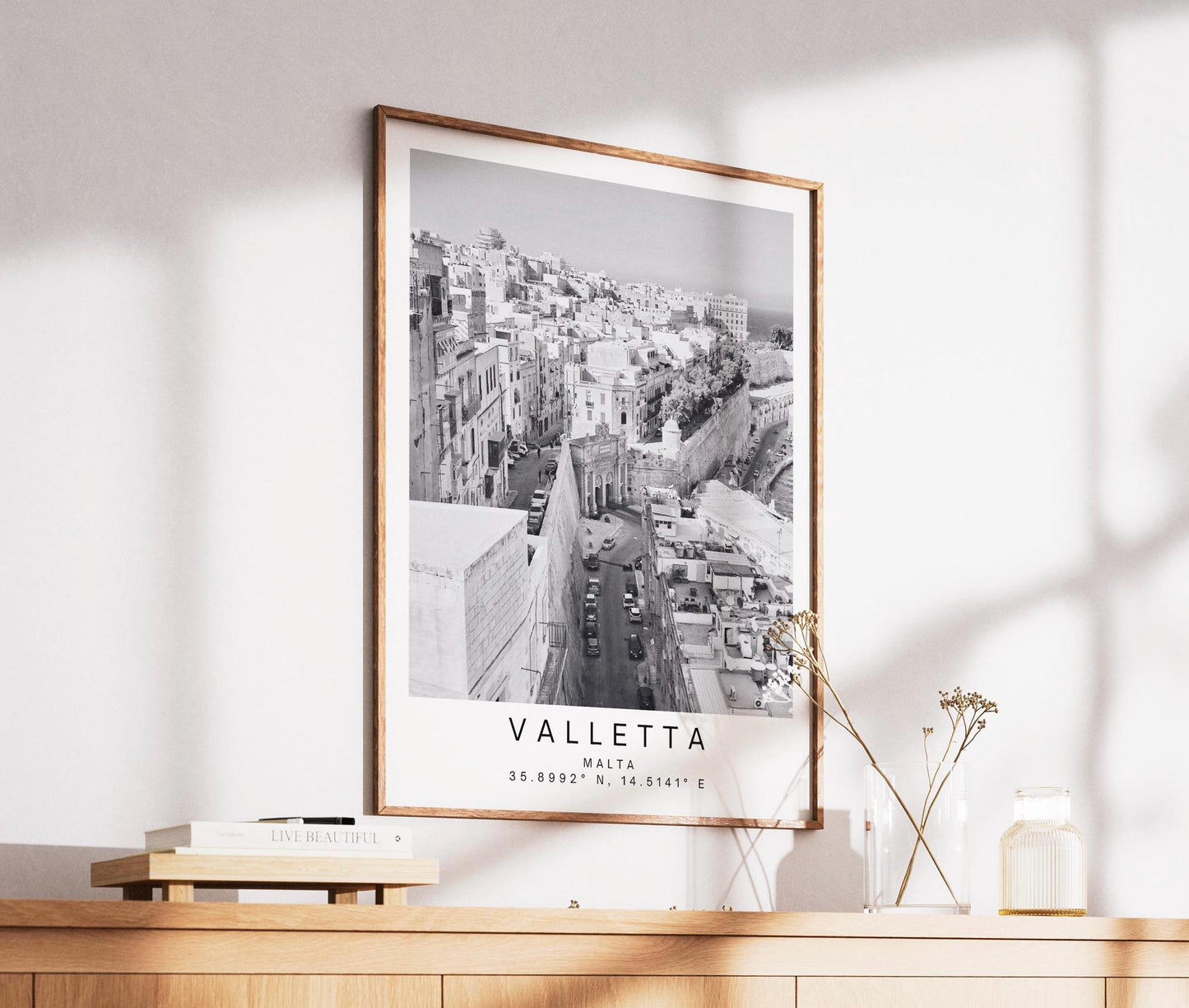 Valletta Malta Travel Print: Black and white Coastal City Photography Wall Art Poster