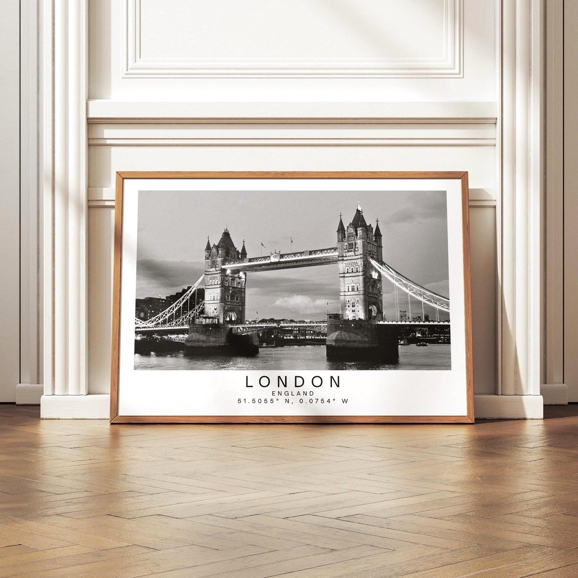 Personalised Tower Bridge Print - London Coordinates Wall Art, Custom Travel Gift, , Black and white photography - Matthew Webb Photography